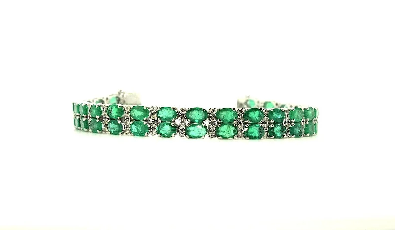 ladies-party-wrap-bracelets-Emerald & Diamond Double Row Bracelet/ Item Code: BR 7