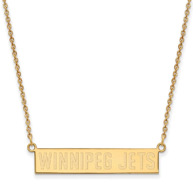 ladies-custom-silver-necklaces-SS 14k Yellow Gold Plated NHL Winnipeg Jets SM Bar Necklace, 18 Inch