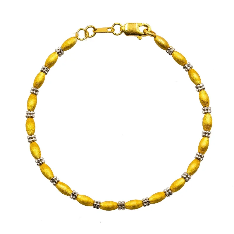 ladies-sterling-silver-wire-bracelets-22K Multi Tone Gold Bracelet W/ Matte Oval Beads & Clustered Round Beads