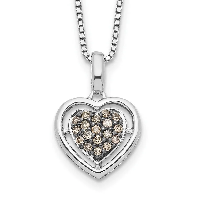 ladies-classic-link-necklaces-1/4 Ctw Champagne Diamond 15mm Heart Necklace in Sterling Silver