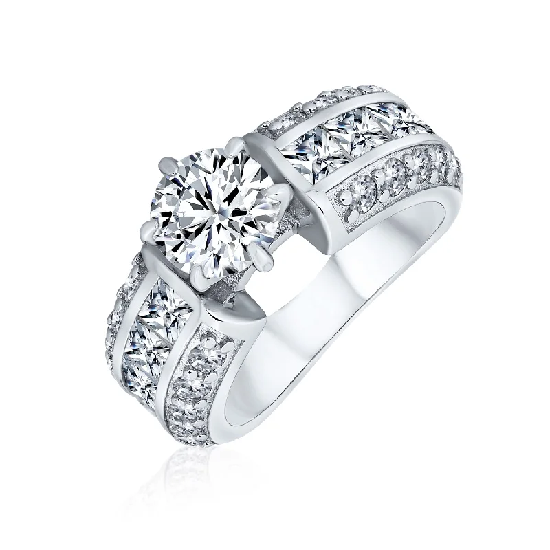 Ladies engagement rings vintage brilliance -Vintage Art Deco 2CT CZ Solitaire Engagement Ring with Pave Band Silver