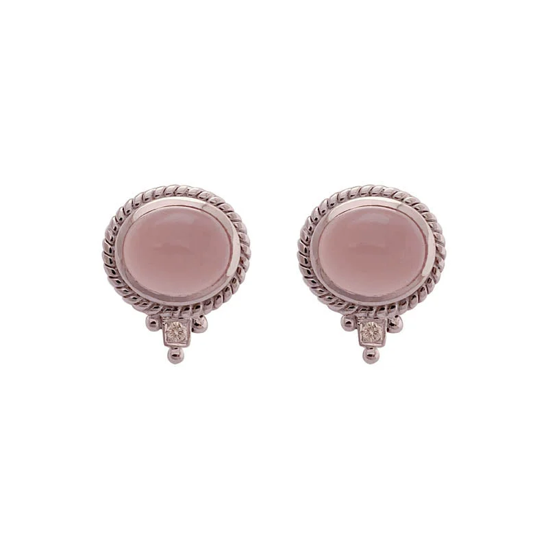 Ladies earrings for journey vibes -EARRINGS - ROSE QUARTZ & DIAMOND IN STERLING SILVER