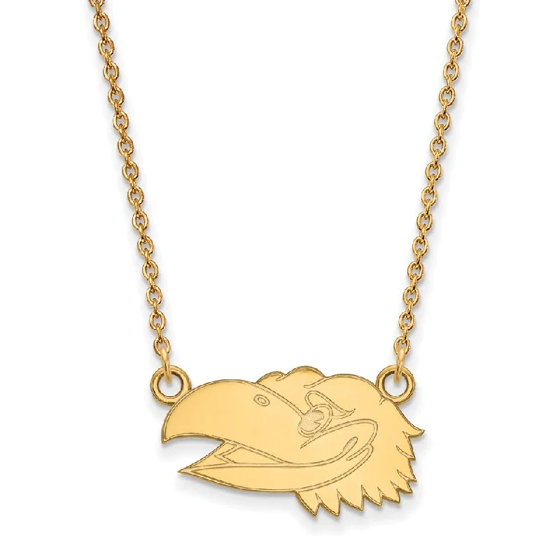 ladies-fashion-diamond-necklaces-14k Yellow Gold U of Kansas Small Jayhawk Pendant Necklace