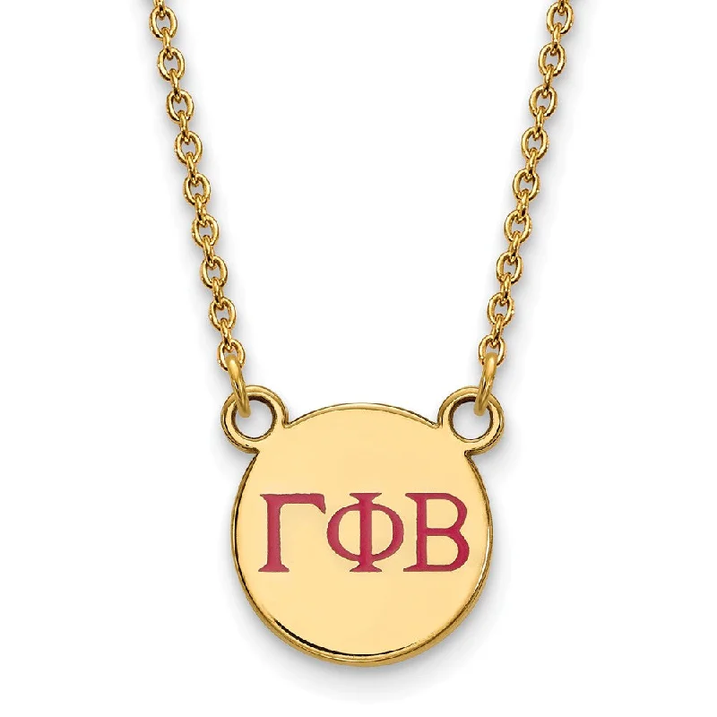 ladies-moon-gold-necklaces-14K Plated Silver Gamma Phi Beta Sm Pink Enamel Greek Letters Necklace