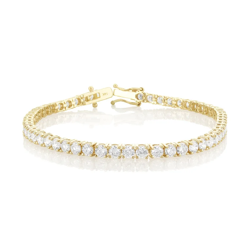 ladies-gemstone-bar-bracelets-6.00 Carat Round Lab Grown Diamond Tennis Bracelet set in 14K Yellow Gold