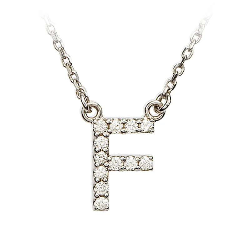 ladies-rustic-diamond-necklaces-1/8 Cttw Diamond & 14k White Gold Block Initial Necklace, Letter F