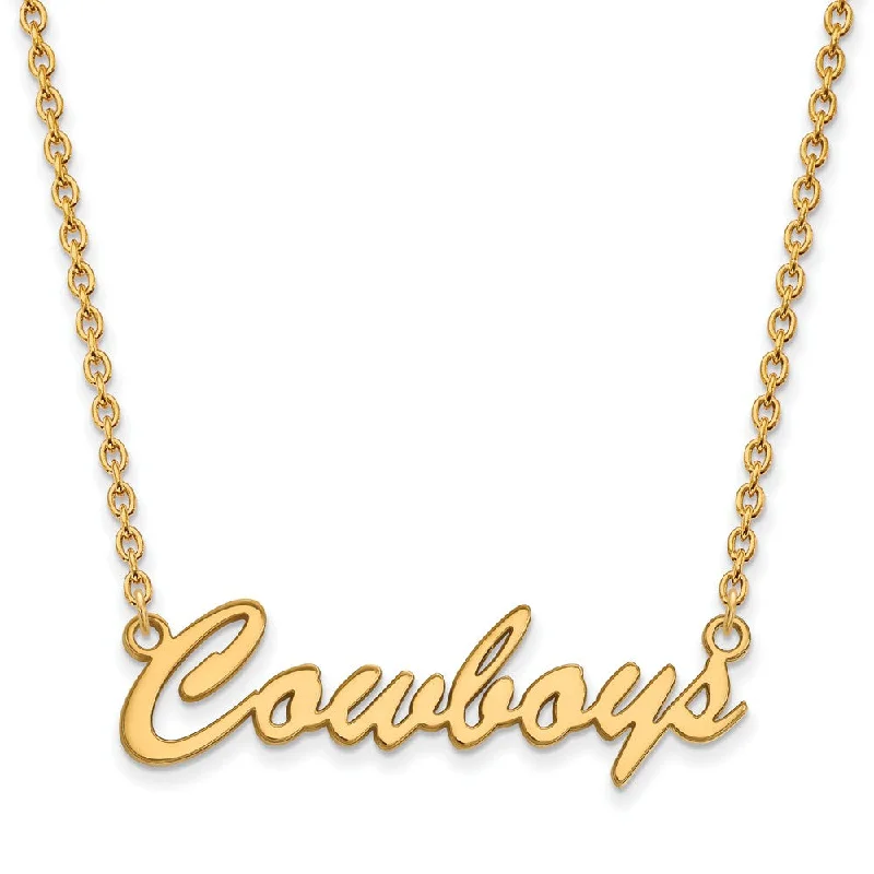 ladies-gift-cable-necklaces-14k Gold Plated Silver Oklahoma State Medium Pendant Necklace