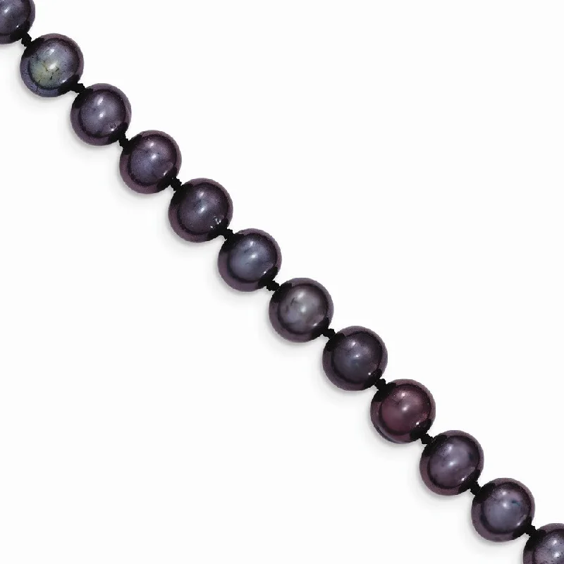 ladies-crystal-diamond-necklaces-7-8mm, Black FW Cultured Pearl & 14k Yellow Gold Clasp Necklace