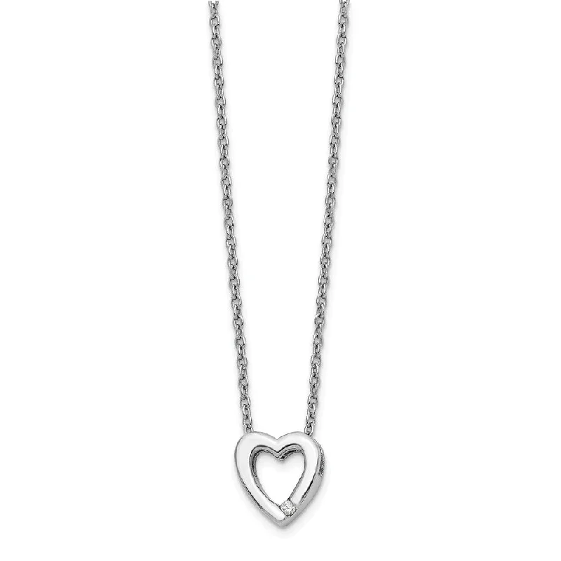 ladies-handmade-woven-necklaces-12mm Diamond Open Heart Necklace in Rhodium Plated Silver, 18-20 Inch