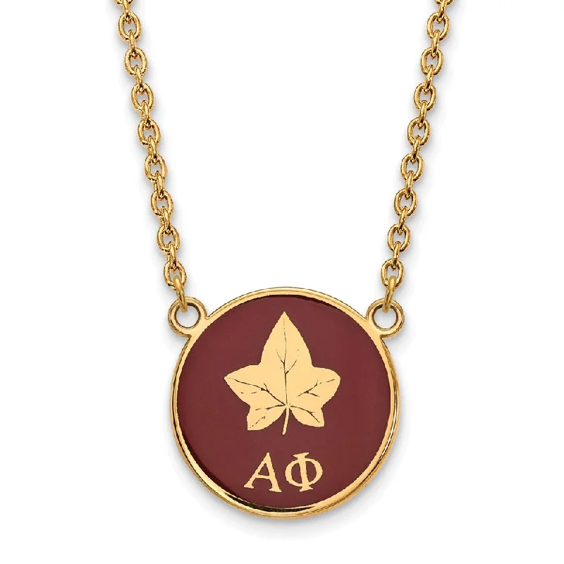 ladies-modern-pearl-necklaces-14K Plated Silver Alpha Phi Large Enamel Logo Necklace