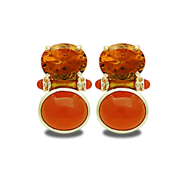 Ladies earrings with arch studs -Earrings-Citrine and Cornelian (Enamel)  (2033A)