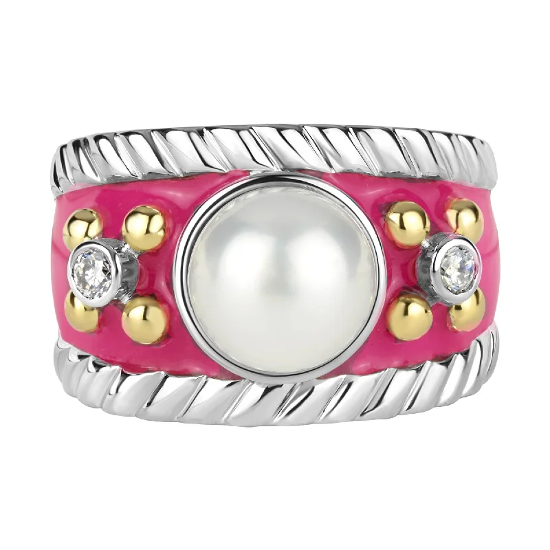 Ladies rings for stage vibes -Ring - Pearl And Diamond (Enamel)