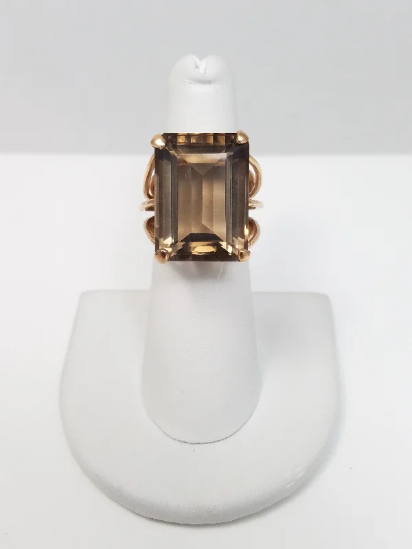 Ladies rings for little ones -Epic Vintage 20ct Smoky Quartz 9k Gold Ring