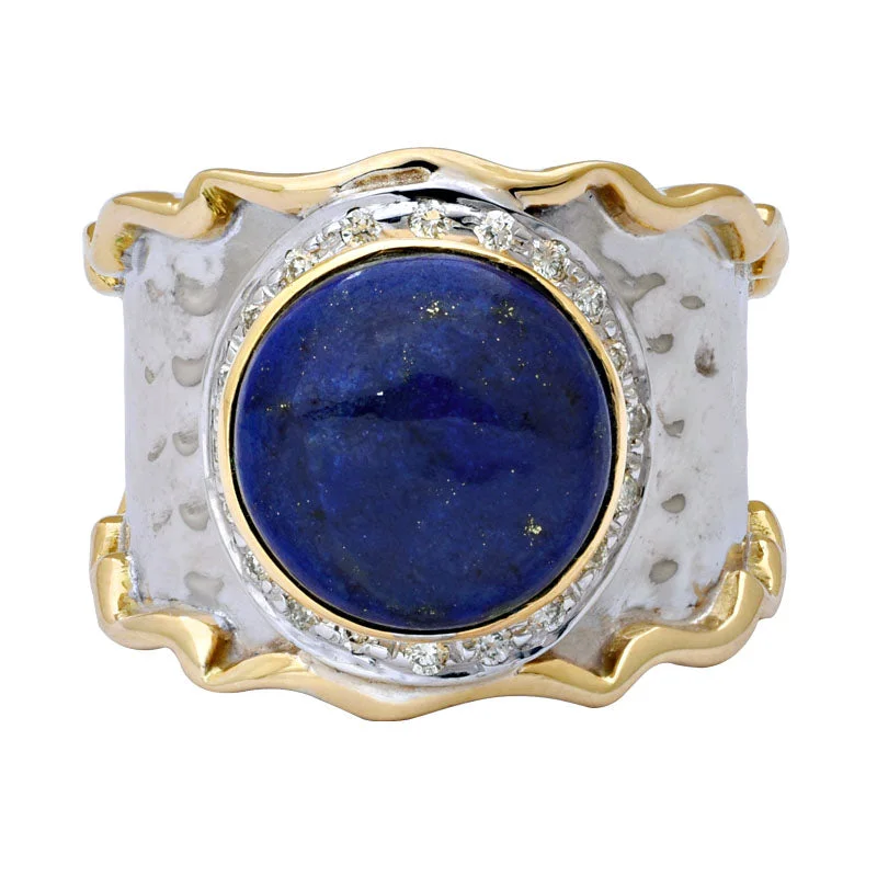 Ladies rings for squad vibes -Ring-Lapis Lazuli and Diamond