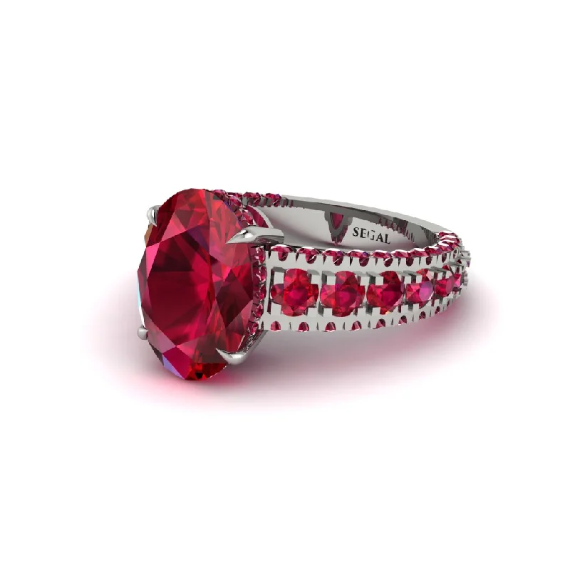 Ladies engagement rings for game-night vows -4ct Oval Cut Ruby Pave Engagement Ring - Selah No. 57