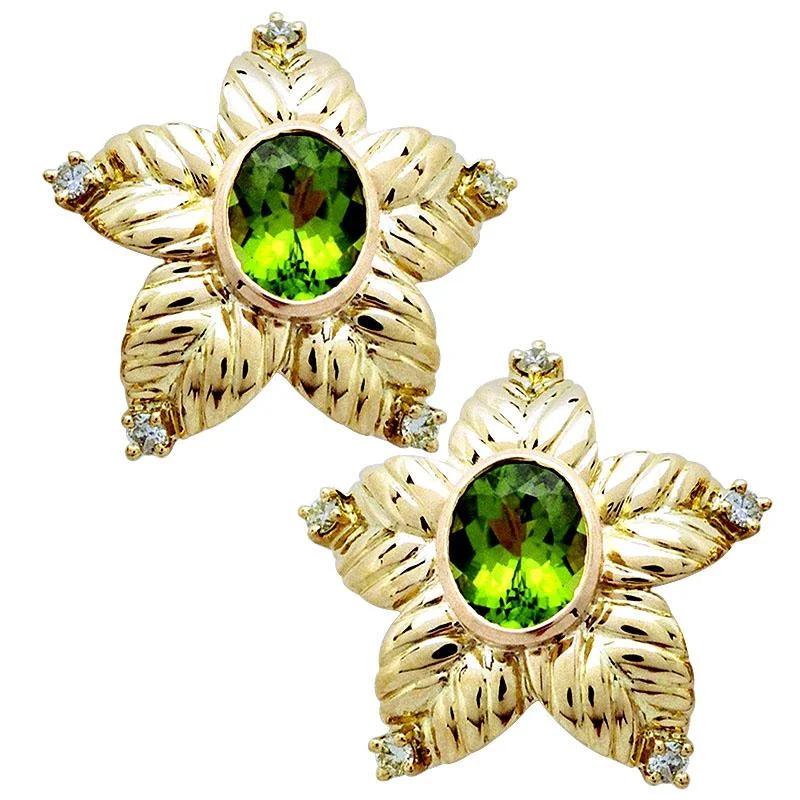 Ladies earrings with mint serpentine -Earrings-Peridot and Diamond  (959E)