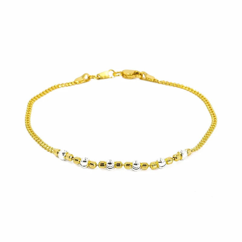 ladies-everyday-diamond-bracelets-22K Multi Tone Gold Bracelet W/ 7 Inch Double Bead Chain & Smooth Texture Ball Accents