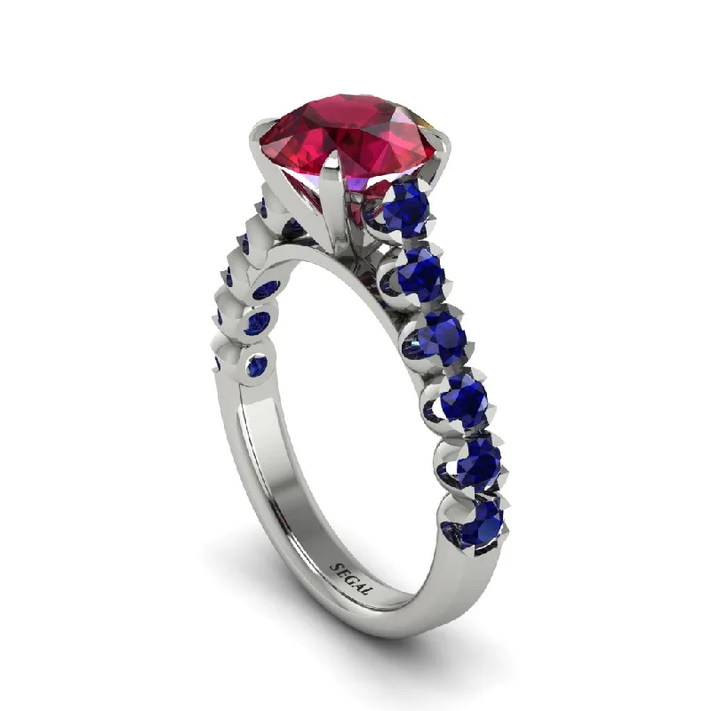 Ladies engagement rings with ripple settings -2ct Round Cut Ruby 14K Gold Engagement Ring - Christina No. 72