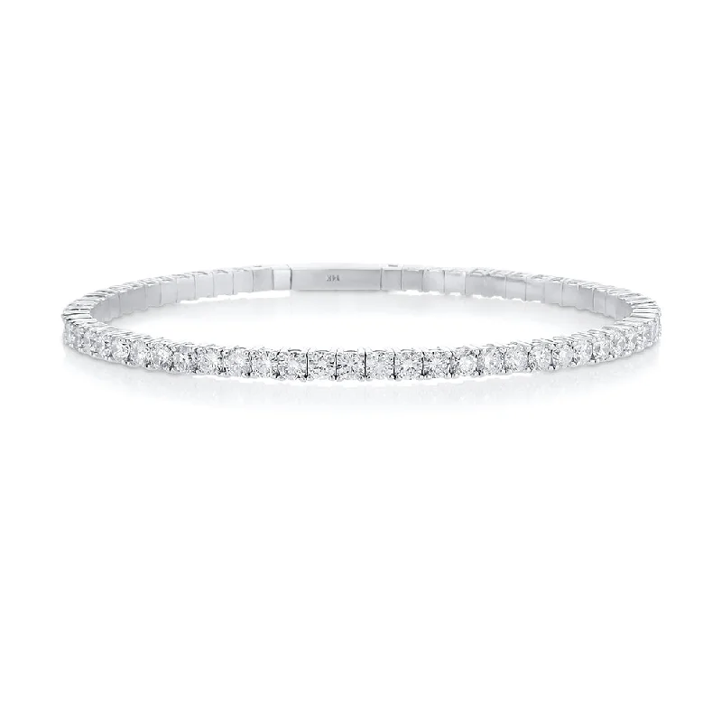 ladies-locket-silver-bracelets-4.05 Cttw Round Diamond 14K White Gold Flex Bracelet