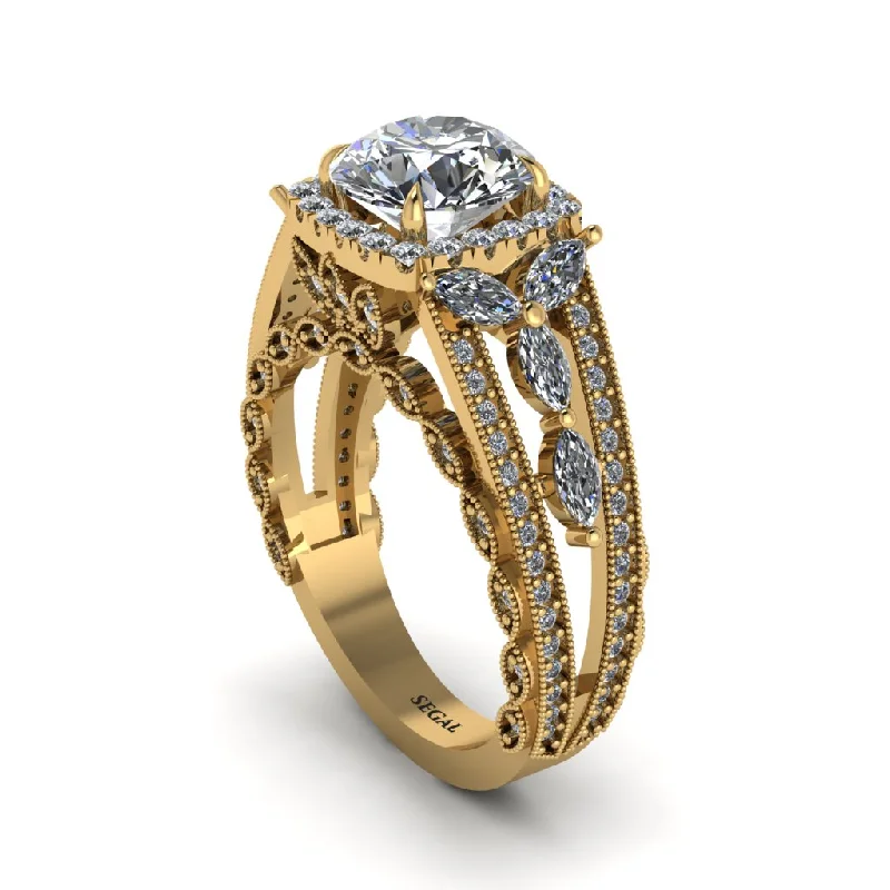 Ladies engagement rings multi-stone elegance -Diamond Eternal Embrace Double Shank Filigree Engagement Ring - Celine No. 1