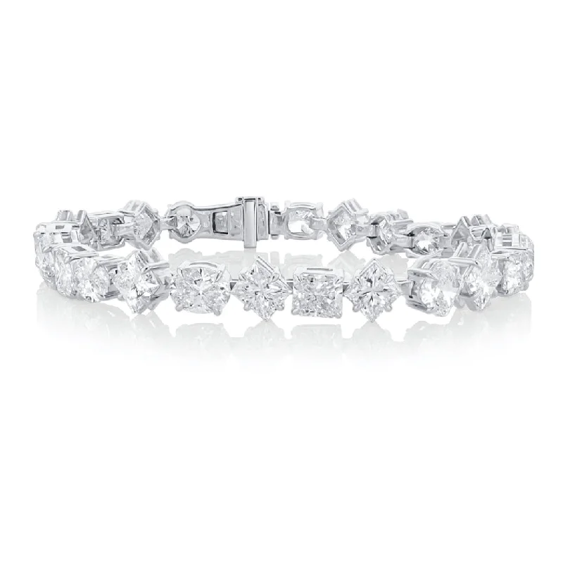 ladies-statement-silver-bracelets-24.30 Cttw Mixed Shape Diamond 14K White Gold Tennis Bracelet