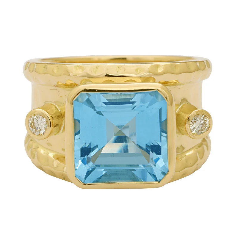 Ladies rings with faceted stones -Ring-Aquamarine and Diamond