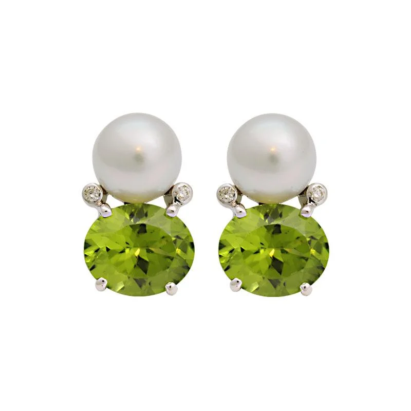 Ladies earrings for future vibes -Earrings-Peridot, South Sea Pearl and Diamond  (182CS)