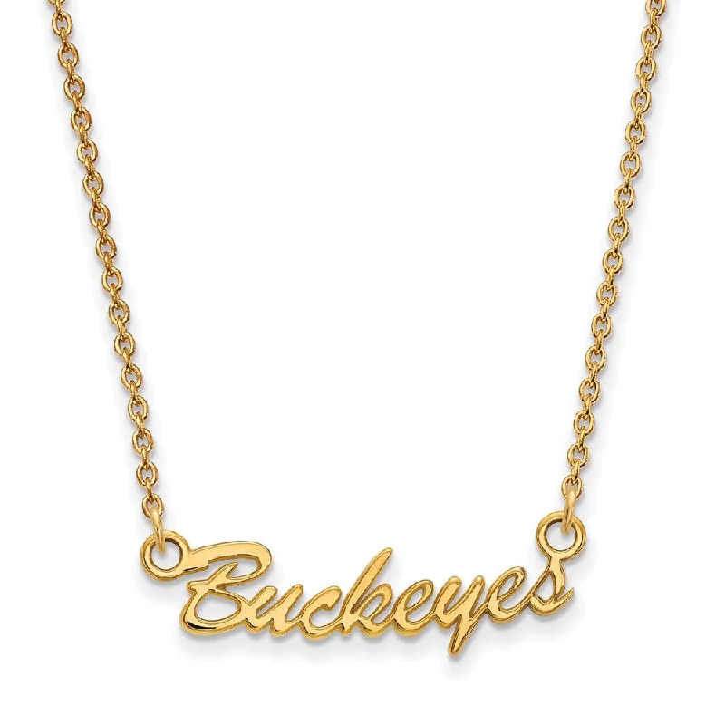 ladies-statement-rose-gold-necklaces-10k Yellow Gold Ohio State Small Script Pendant Necklace