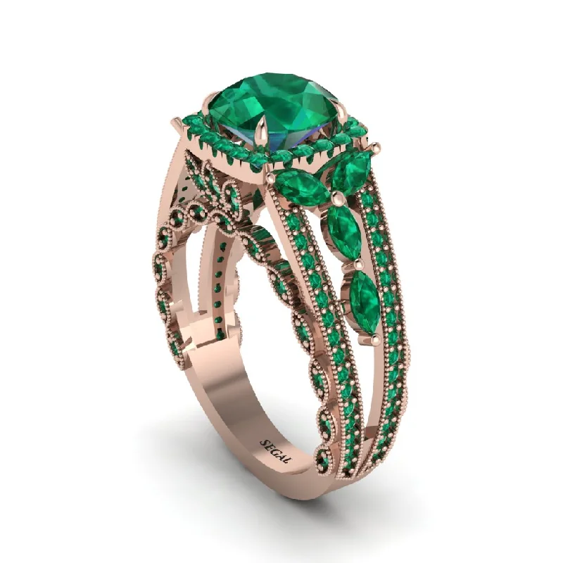 Ladies engagement rings for active love -Emerald Eternal Embrace Double Shank Filigree Engagement Ring - Celine No. 20