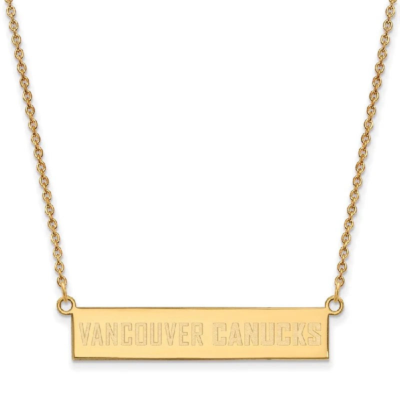 ladies-locket-woven-necklaces-SS 14k Yellow Gold Plated NHL Vancouver Canucks SM Bar Necklace, 18 In