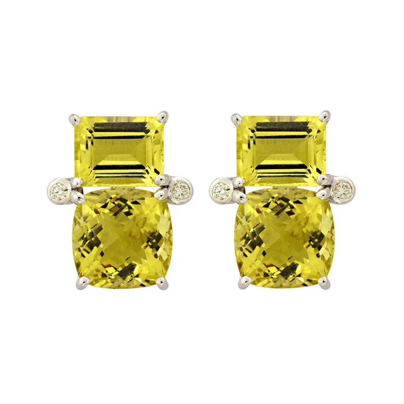 Ladies earrings cascading drops -Earrings-Lemon Quartz and Diamond