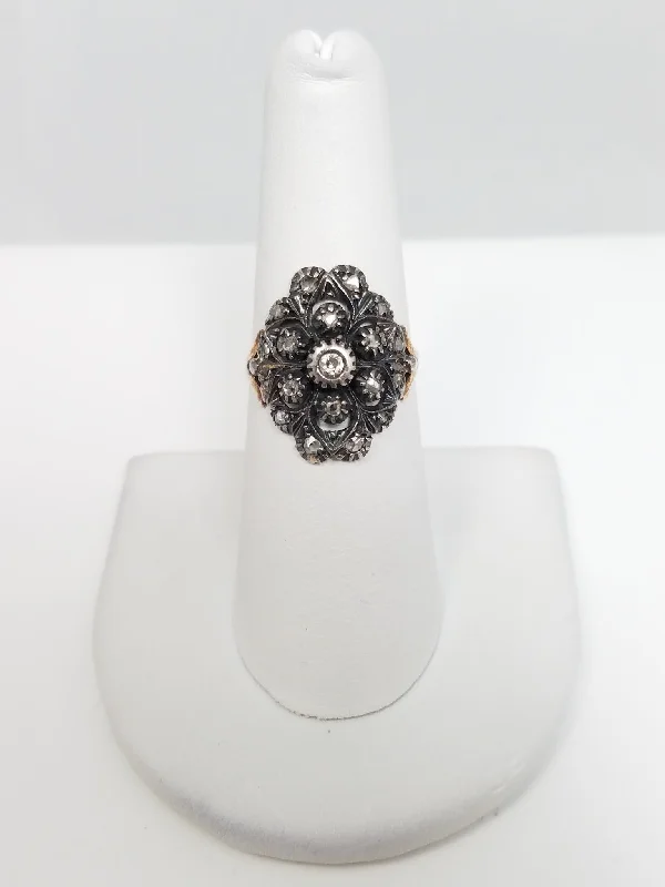 Ladies rings with lace agate -Mid 1800's 10k Gold Silvered Top Diamond Ring