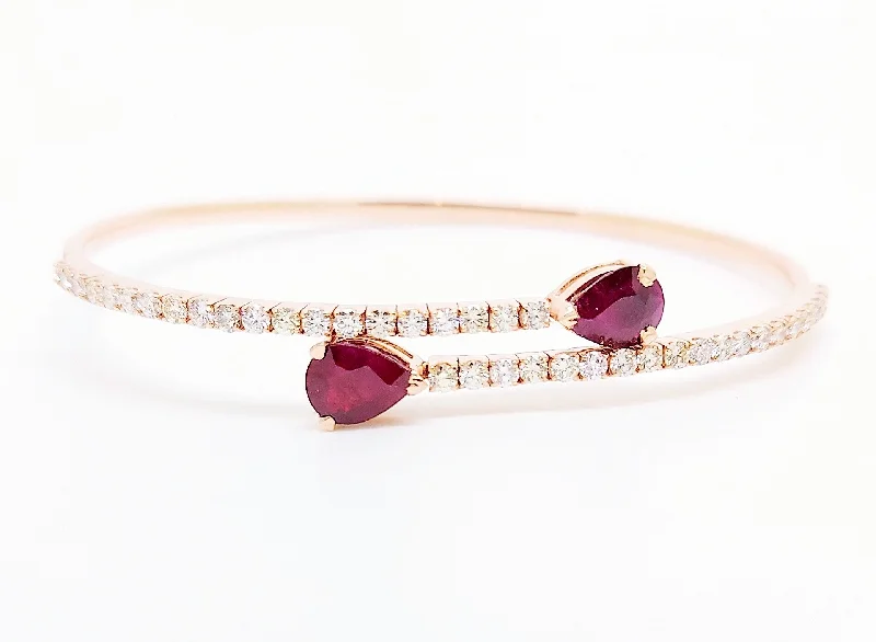 ladies-crystal-wrap-bracelets-OPEN TWISTED CUFF BRACELET RUBY AND DIAMOND AD NO. 2649