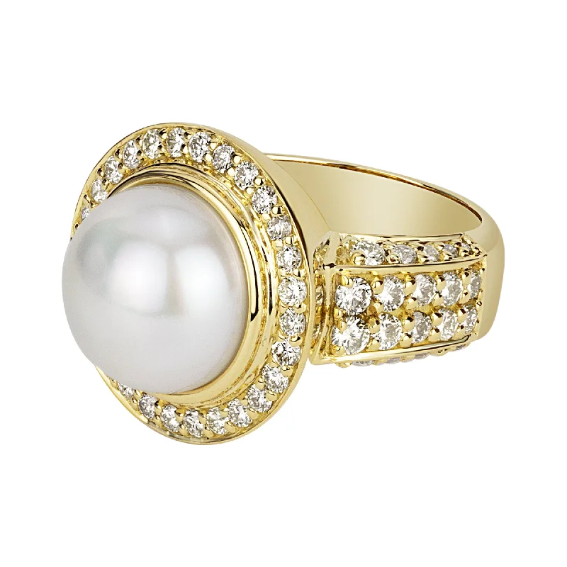 Ladies rings stretchable fit -Ring - South Sea Pearl And Diamond (2339D)