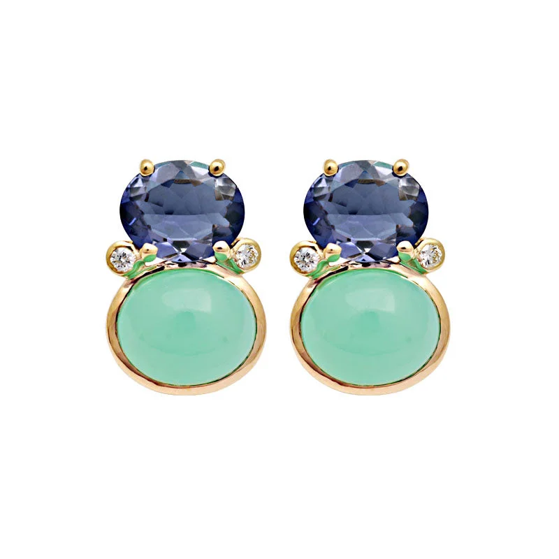 Ladies earrings for vision vibes -Earrings-Iolite, Chrysoprase and Diamond