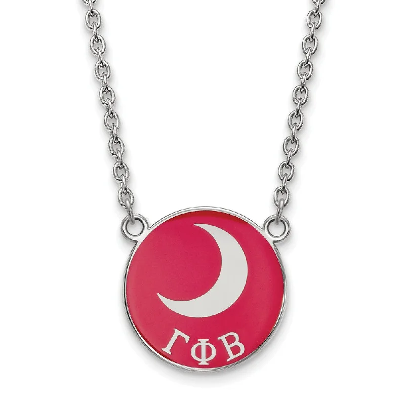 ladies-gold-bar-necklaces-Sterling Silver Gamma Phi Beta Large Red Enamel Moon Disc Necklace