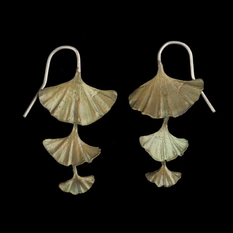 Ladies earrings bowed elegance -Ginkgo Earrings - Triple Leaf