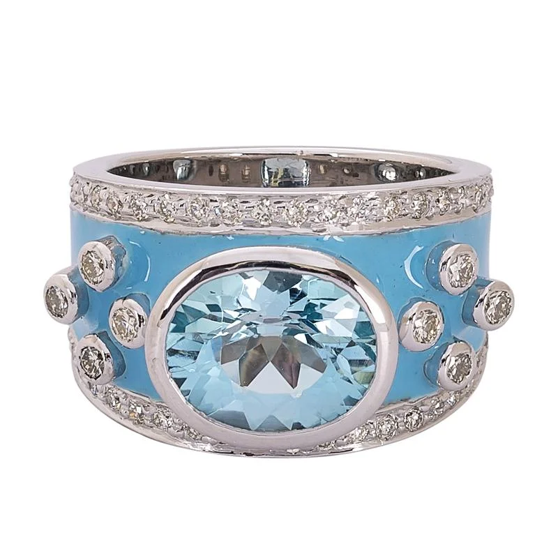 Ladies rings cultural charm -Ring- Blue Topaz and Diamond (Enamel)  (272BS)