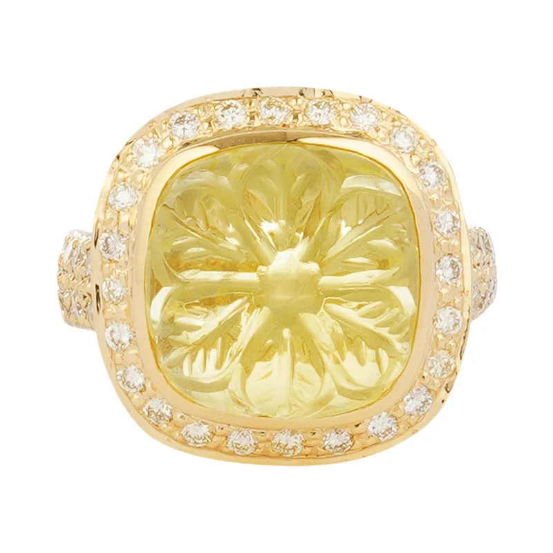 Ladies rings with hop designs -Ring - Lemon Quartz and Diamond (2221M)