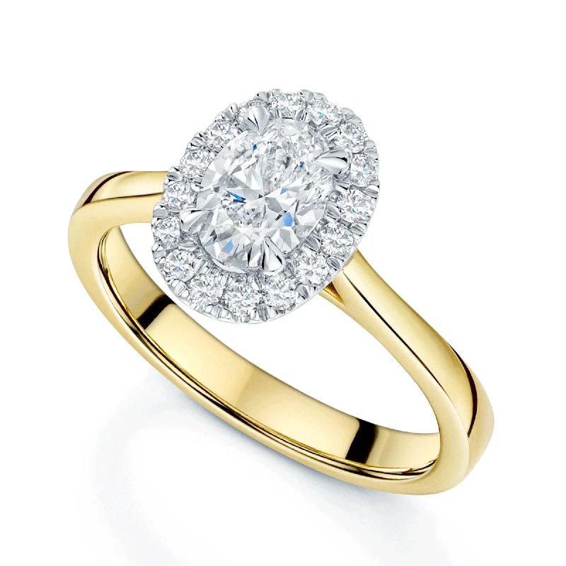 Ladies engagement rings chic vows -18ct Yellow Gold Oval Cut Diamond Halo Engagement Ring