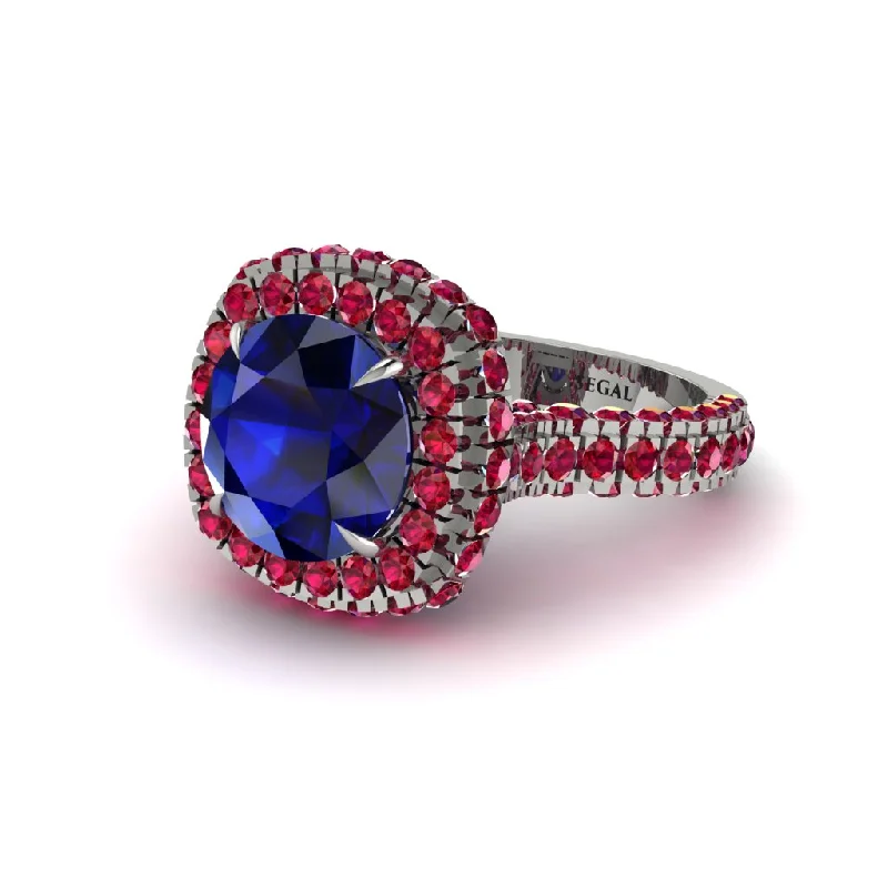 Ladies engagement rings classic vows -Sapphire Pave Double Halo Engagement Ring - Eve No. 60