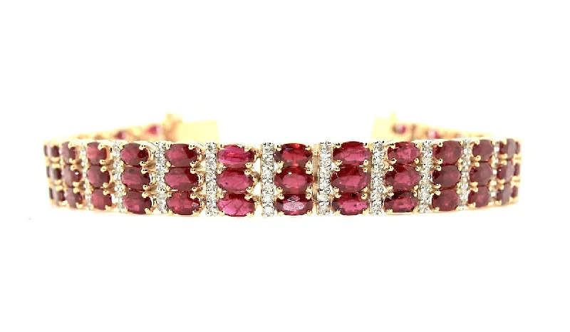 ladies-star-open-cuff-bracelets-Ruby And Diamond Triple Row  Bracelet/ Item code:BR 3