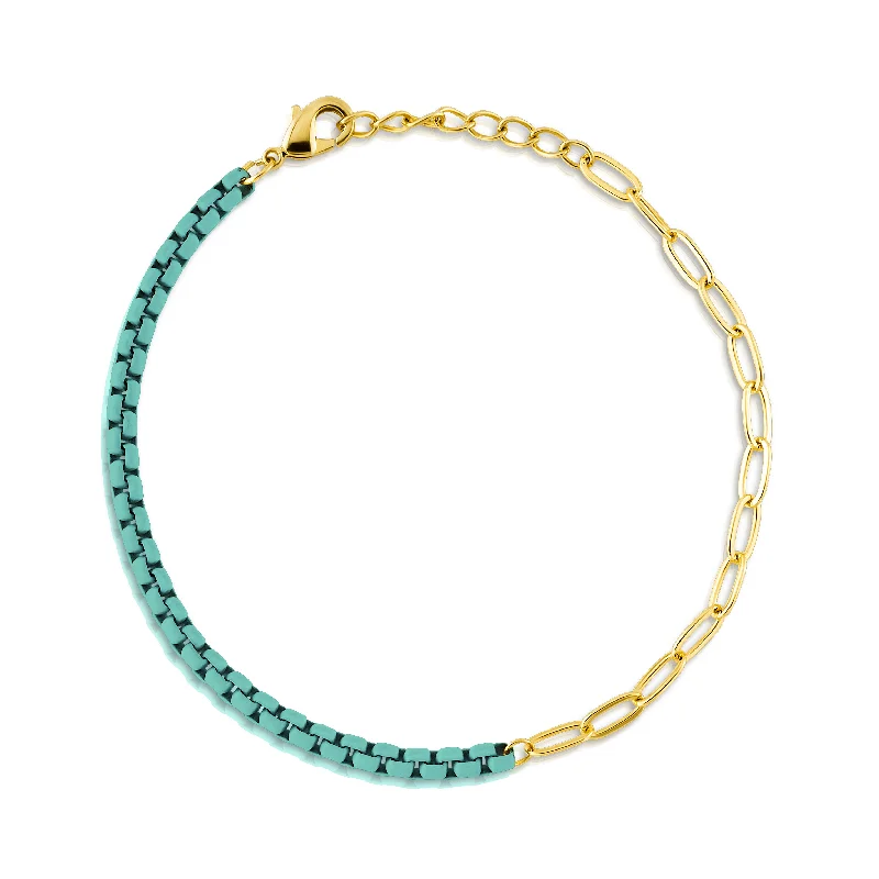 ladies-diamond-open-cuff-bracelets-HALF & HALF ENAMEL PAPERCLIP BRACELET, TURQUOISE