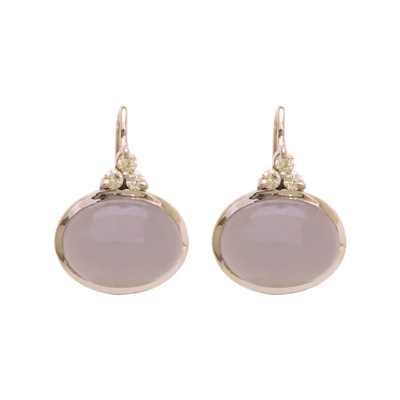 Ladies earrings with tulip studs -EARRINGS- CHALCEDONY AND DIAMOND IN STERLING SILVER