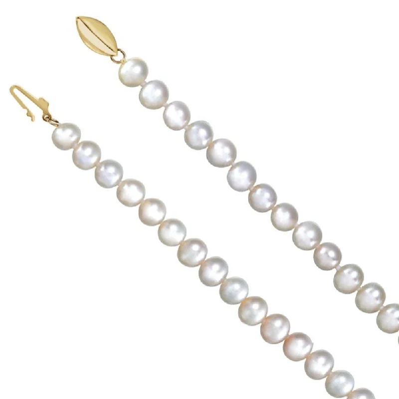 ladies-bridal-cable-necklaces-5.0-5.5mm, White FW Cultured Pearl & 14k Yellow Gold Necklace, 18 Inch