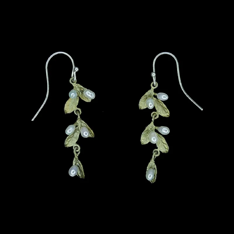 Ladies earrings for free vibes -Petite Leaf Earrings - Double Drop Wire