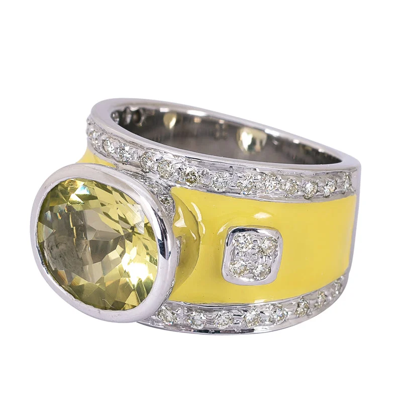 Ladies rings with tide chalcedony -Repair - Ring - Lemon Quartz & Diamond (Enamel) (265ES)