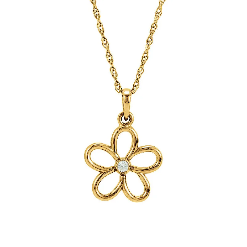 ladies-bohemian-box-necklaces-Diamond Accent 12mm Flower Necklace in 14k Yellow Gold, 18 Inch