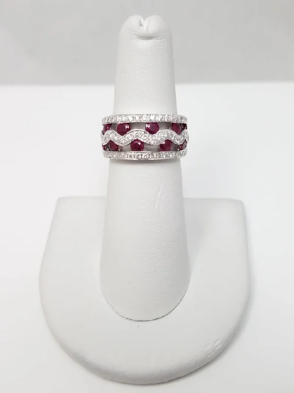 Ladies rings with orb designs -Exquisite 18k White Gold Natural Ruby Diamond Custom Ring Band