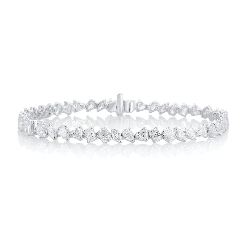 ladies-modern-pearl-bracelets-9.00 Carat Mixed Fancy Shape Diamond Line Bracelet set in 18K White Gold